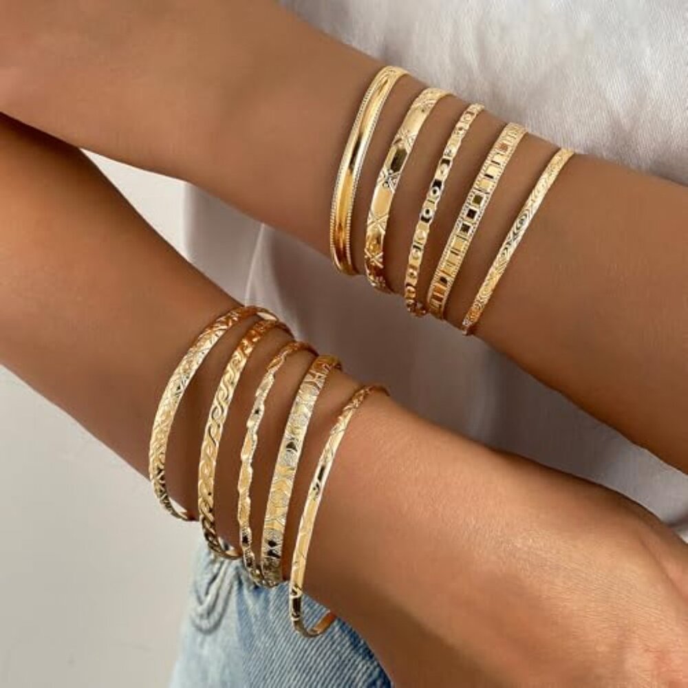 Gold Plated Stackable Bangle Bracelets Set Minima… - image 4